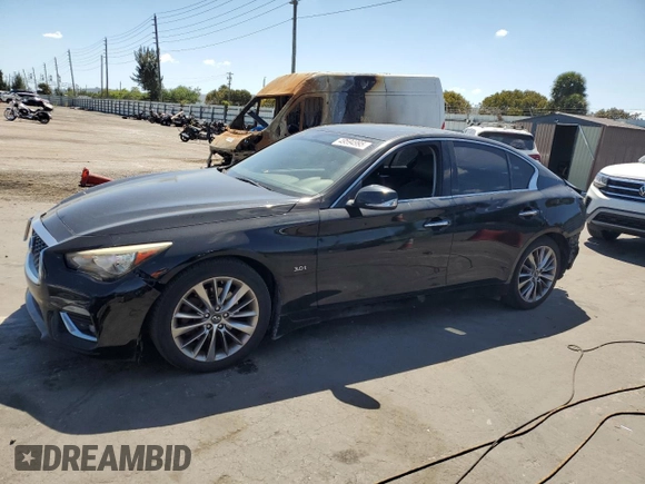 2018 Infiniti Q50 Luxe with VIN JN1EV7AP7JM350153, listed as a Copart auction lot 49594995 with 114,375 mi miles and Salvage title. Bid and sale history available at DreamBid. Image 1.