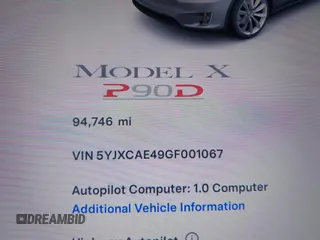 2016 Tesla Model X P90D with VIN 5YJXCAE49GF001067, listed as a IAAI auction lot 41980455 with 94,746 mi miles. Bid and sale history available at carsss.com. Image 15.