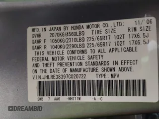 2007 Honda CR-V LX with VIN JHLRE38397C020722, listed as a IAAI auction lot 42100516 with 161,561 mi miles. Bid and sale history available at carsss.com. Image 9.