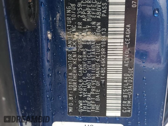 2009 Toyota Camry with VIN 4T4BE46K29R108413, listed as a Copart auction lot 55577355 with 76,018 mi miles and Clean Title. Bid and sale history available at DreamBid. Image 12.