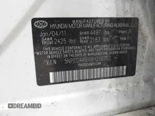 2011 Hyundai Sonata Limited with VIN 5NPEC4AB4BH219702, listed as a IAAI auction lot 41747541 with 169,990 mi miles and . Bid and sale history available at DreamBid. Image 9.