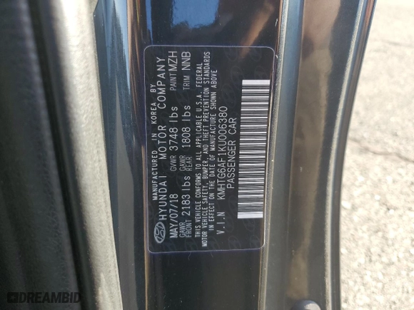 2019 Hyundai Veloster 2.0 with VIN KMHTG6AF1KU006380, listed as a Copart auction lot 71843883 with 48,291 mi miles. Bid and sale history available at carsss.com. Image 12.