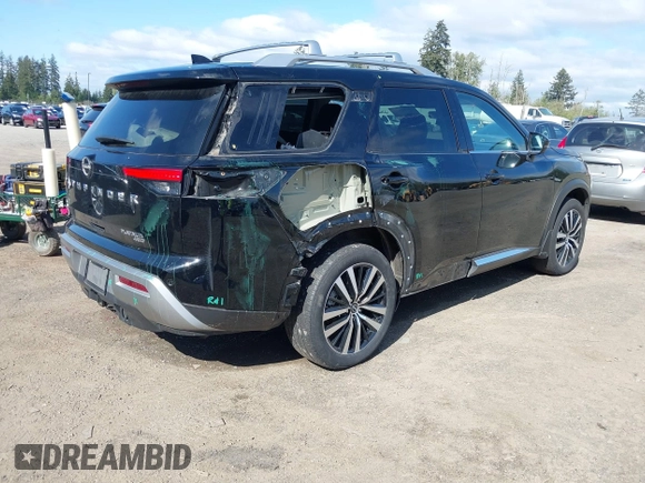 2023 Nissan Pathfinder Platinum with VIN 5N1DR3DK8PC227655, listed as a IAAI auction lot 42157443 with 37,784 mi miles and . Bid and sale history available at DreamBid. Image 4.