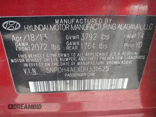 2013 Hyundai Elantra GLS z VIN 5NPDH4AEXDH331625, wystawiony jako IAAI lot #42375317 z przebiegiem 142 271 mil mil oraz . Historia ofert i sprzedaży dostępna na DreamBid. Obrazek 9.