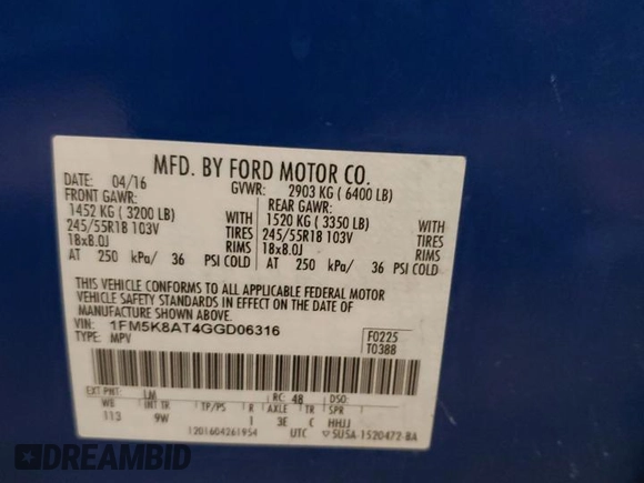 2016 Ford Police Interceptor Utility z VIN 1FM5K8AT4GGD06316, wystawiony jako Copart lot #49174345 z przebiegiem 99 598 mil mil oraz Nie do naprawy • Non repairable. Historia ofert i sprzedaży dostępna na DreamBid. Obrazek 13.