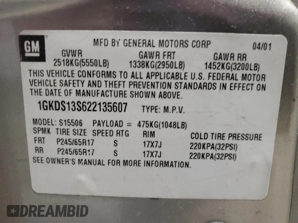 2002 GMC Envoy SLE with VIN 1GKDS13S622135607, listed as a Copart auction lot 84100254 with 298,811 mi miles and Salvage Title. Bid and sale history available at carsss.com. Image 13.