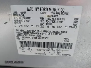 2015 Ford Explorer with VIN 1FM5K7B85FGC23982, listed as a IAAI auction lot 42154220 with 211,883 mi miles and . Bid and sale history available at DreamBid. Image 9.