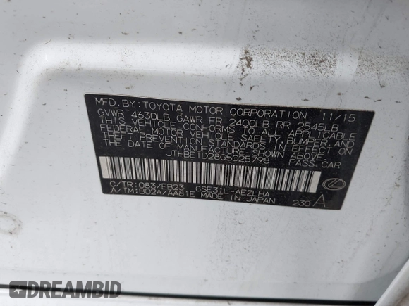 2016 Lexus IS 350 with VIN JTHBE1D28G5025798, listed as a IAAI auction lot 41140187 with Not Provided miles. Bid and sale history available at carsss.com. Image 9.