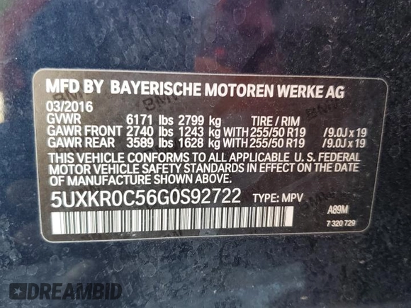 2016 BMW X5 xDrive35i with VIN 5UXKR0C56G0S92722, listed as a Copart auction lot 49460705 with 98,473 mi miles and Clean Title. Bid and sale history available at carsss.com. Image 13.