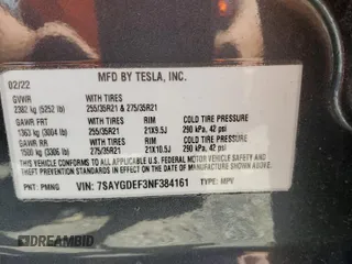 2022 Tesla Model Y Performance with VIN 7SAYGDEF3NF384161, listed as a Copart auction lot 59989145 with 12,731 mi miles and Salvage title. Bid and sale history available at DreamBid. Image 12.
