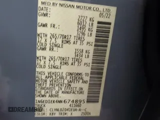 2022 Nissan Frontier Pro-4X z VIN 1N6ED1EK4NN674895, wystawiony jako Copart lot #54838395 z przebiegiem 44 867 mil mil oraz Szkoda całkowita • Salvage title. Historia ofert i sprzedaży dostępna na DreamBid. Obrazek 12.