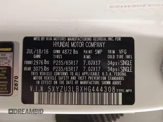 2017 Hyundai Santa Fe 2.4L z VIN 5XYZU3LBXHG444308, wystawiony jako IAAI lot #41685902 z przebiegiem 70 838 mil mil oraz . Historia ofert i sprzedaży dostępna na DreamBid. Obrazek 9.