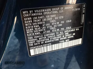 2020 Volkswagen Atlas S with VIN 1V2AC2CA0LC201474, listed as a IAAI auction lot 41622355 with 73,084 mi miles and . Bid and sale history available at DreamBid. Image 9.