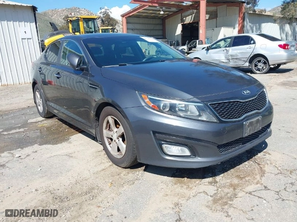 2015 Kia Optima LX with VIN KNAGM4A79F5622157, listed as a IAAI auction lot 41744406 with 145,284 mi miles. Bid and sale history available at carsss.com. Image 1.