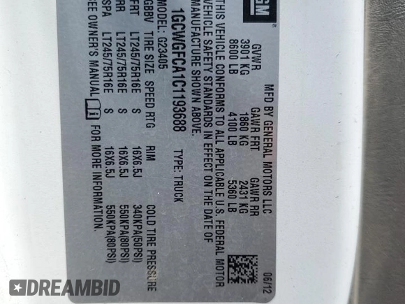 2012 Chevrolet Express Cargo z VIN 1GCWGFCA1C1193688, wystawiony jako Copart lot #54392185 z przebiegiem 133 617 mil mil oraz Szkoda całkowita • Salvage title. Historia ofert i sprzedaży dostępna na DreamBid. Obrazek 13.
