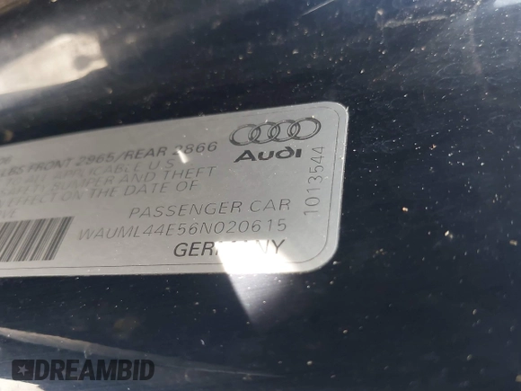 2006 Audi A8 4.2L с VIN WAUML44E56N020615, выставлен на аукционе IAAI как лот 42576982 с пробегом Не указан миль и . История ставок и продаж доступна на DreamBid. Изображение 9.
