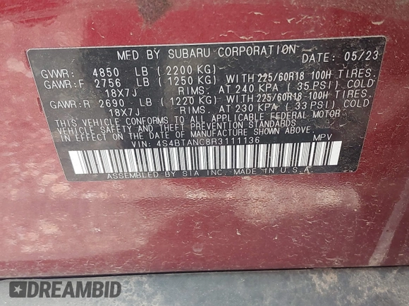 2024 Subaru Outback Limited with VIN 4S4BTANC8R3111136, listed as a IAAI auction lot 42624761 with 20,687 mi miles and . Bid and sale history available at DreamBid. Image 9.