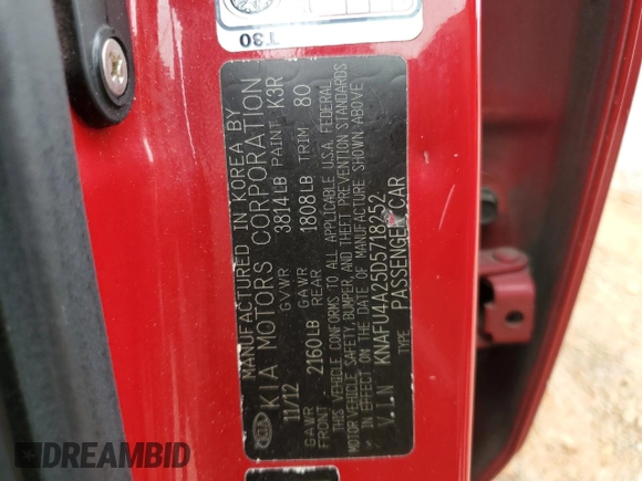 2013 Kia Forte EX with VIN KNAFU4A25D5718252, listed as a Copart auction lot 61340494 with 154,108 mi miles and Salvage Title. Bid and sale history available at carsss.com. Image 12.