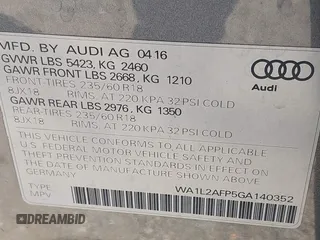 2016 Audi Q5 Premium Plus z VIN WA1L2AFP5GA140352, wystawiony jako IAAI lot #42605558 z przebiegiem 106 185 mil mil oraz . Historia ofert i sprzedaży dostępna na DreamBid. Obrazek 9.