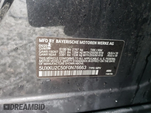 2015 BMW X6 xDrive35i with VIN 5UXKU2C50F0N76663, listed as a Copart auction lot 44454163 with 122,531 mi miles. Bid and sale history available at carsss.com. Image 13.