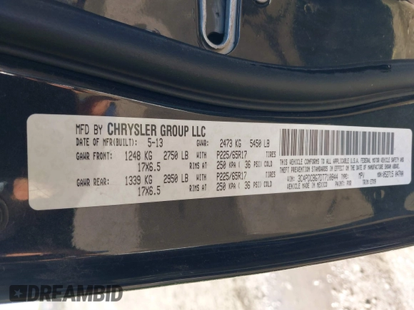 2013 Dodge Journey SXT with VIN 3C4PDCBG7DT710844, listed as a IAAI auction lot 40582910 with 136,741 mi miles and . Bid and sale history available at DreamBid. Image 9.