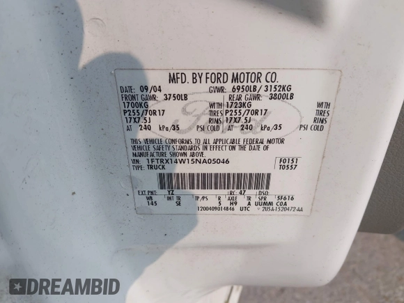 2005 Ford F-150 STX с VIN 1FTRX14W15NA05046, выставлен на аукционе IAAI как лот 42394572 с пробегом 115 601 миль миль и . История ставок и продаж доступна на DreamBid. Изображение 9.