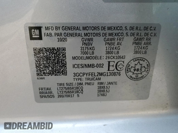 2021 Chevrolet Silverado 1500 LT Trail Boss with VIN 3GCPYFEL2MG130876, listed as a Copart auction lot 53039345 with 23,099 mi miles and Salvage Title. Bid and sale history available at DreamBid. Image 12.