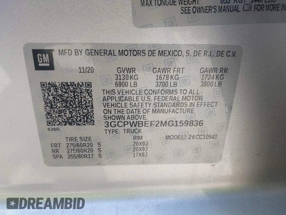 2021 Chevrolet Silverado 1500 Custom with VIN 3GCPWBEF2MG159836, listed as a IAAI auction lot 42059581 with 134,301 mi miles and . Bid and sale history available at DreamBid. Image 9.