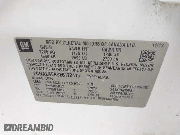 2014 Chevrolet Equinox LS with VIN 2GNALAEK9E6172416, listed as a IAAI auction lot 42129243 with 203,780 mi miles and . Bid and sale history available at carsss.com. Image 9.