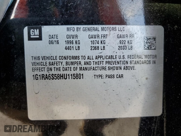 2017 Chevrolet Volt LT with VIN 1G1RA6S58HU115801, listed as a Copart auction lot 69377382 with 101,554 mi miles. Bid and sale history available at carsss.com. Image 15.