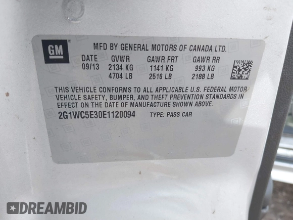 2014 Chevrolet Impala LTZ with VIN 2G1WC5E30E1120094, listed as a IAAI auction lot 41909136 with 117,922 mi miles and . Bid and sale history available at DreamBid. Image 9.