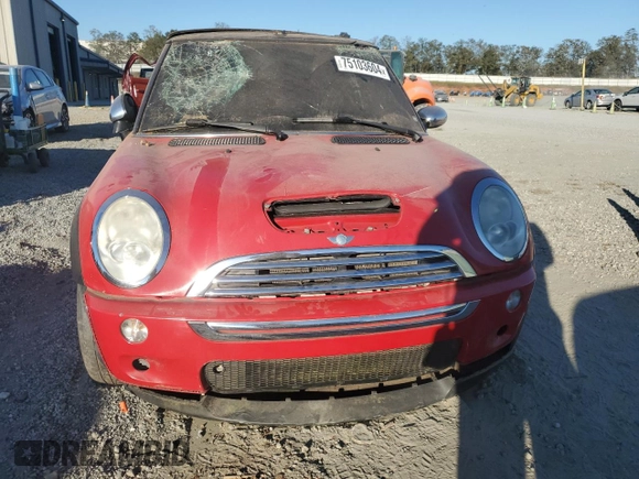 2008 MINI Convertible S z VIN WMWRH33558TL96443, wystawiony jako Copart lot #75103604 z przebiegiem Nie podano mil oraz Szkoda całkowita • Salvage title. Historia ofert i sprzedaży dostępna na DreamBid. Obrazek 5.