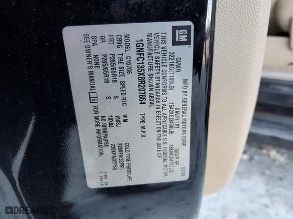 2008 Chevrolet Tahoe Hybrid with VIN 1GNFC135X8R207864, listed as a Copart auction lot 42554865 with NaN miles and Salvage Title. Bid and sale history available at carsss.com. Image 15.