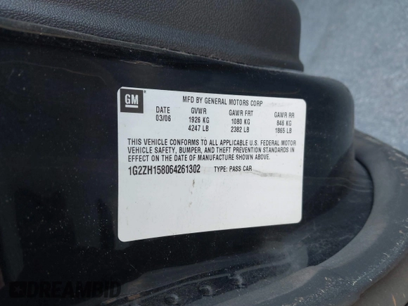 2006 Pontiac G6 GT with VIN 1G2ZH158064261302, listed as a IAAI auction lot 41790419 with 189,054 mi miles and . Bid and sale history available at DreamBid. Image 9.