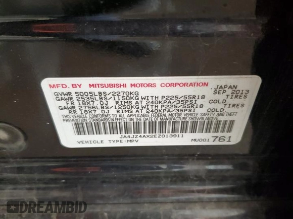 2014 Mitsubishi Outlander GT z VIN JA4JZ4AX2EZ013911, wystawiony jako Copart lot #60603715 z przebiegiem 78 547 mil mil oraz Szkoda całkowita • Salvage title. Historia ofert i sprzedaży dostępna na DreamBid. Obrazek 13.