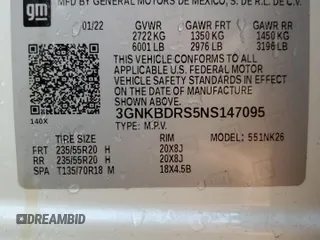 2022 Chevrolet Blazer LT with VIN 3GNKBDRS5NS147095, listed as a Copart auction lot 59040055 with 36,346 mi miles and Salvage title. Bid and sale history available at DreamBid. Image 13.