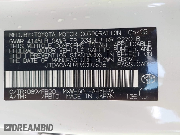 2023 Toyota Prius LE z VIN JTDACAAU7P3009676, wystawiony jako IAAI lot #42186462 z przebiegiem 31 567 mil mil oraz . Historia ofert i sprzedaży dostępna na DreamBid. Obrazek 9.
