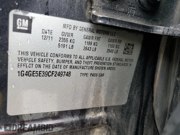 2012 Buick LaCrosse Premium 1 with VIN 1G4GE5E39CF249748, listed as a Copart auction lot 57691445 with 85,558 mi miles and Clean title. Bid and sale history available at DreamBid. Image 12.