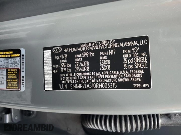 2024 Hyundai Santa Fe Hybrid SEL with VIN 5NMP2DG10RH003315, listed as a Copart auction lot 66873854 with 7,609 mi miles and Salvage Title. Bid and sale history available at carsss.com. Image 13.