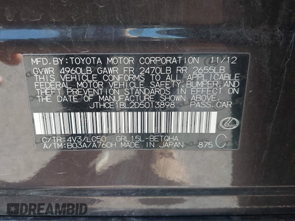 2013 Lexus GS 350 z VIN JTHCE1BL2D5013898, wystawiony jako IAAI lot #41988563 z przebiegiem 108 500 mil mil oraz . Historia ofert i sprzedaży dostępna na DreamBid. Obrazek 9.