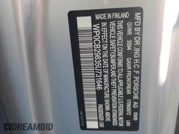 2005 Porsche Boxster S with VIN WP0CB29835U731646, listed as a Copart auction lot 80657904 with Not provided miles and Salvage title. Bid and sale history available at DreamBid. Image 14.
