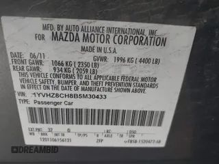 2011 Mazda 6 i Touring with VIN 1YVHZ8CH8B5M30433, listed as a IAAI auction lot 42297382 with 261,637 mi miles and . Bid and sale history available at DreamBid. Image 9.