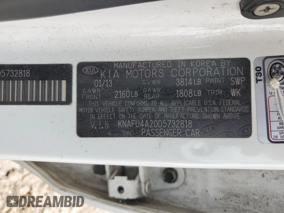 2013 Kia Forte EX with VIN KNAFU4A20D5732818, listed as a Copart auction lot 54241875 with 179,055 mi miles and Clean Title. Bid and sale history available at carsss.com. Image 12.