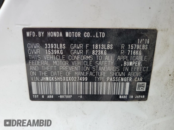 2016 Honda Fit LX z VIN JHMGK5H5XGX027499, wystawiony jako Copart lot #55629475 z przebiegiem Nie podano mil oraz Szkody całkowita. Historia ofert i sprzedaży dostępna na DreamBid. Obrazek 13.