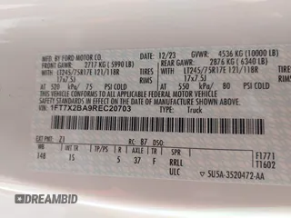 2024 Ford F-250 XL z VIN 1FT7X2BA9REC20703, wystawiony jako IAAI lot #42271124 z przebiegiem Nie podano mil oraz . Historia ofert i sprzedaży dostępna na DreamBid. Obrazek 9.