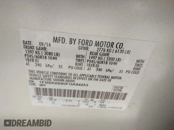 2015 Ford Explorer с VIN 1FM5K8B80FGA84253, выставлен на аукционе IAAI как лот 42145433 с пробегом 135 661 миль миль и . История ставок и продаж доступна на DreamBid. Изображение 9.