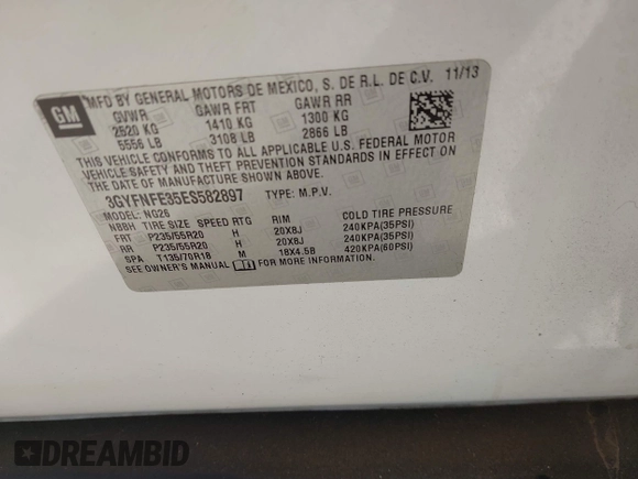 2014 Cadillac SRX Performance Collection with VIN 3GYFNFE35ES582897, listed as a IAAI auction lot 41978361 with 144,116 mi miles and . Bid and sale history available at DreamBid. Image 9.