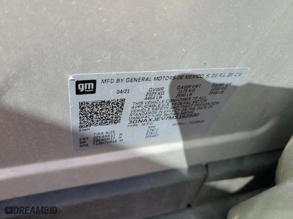 2021 Chevrolet Equinox LT with VIN 3GNAXJEV7MS162580, listed as a Copart auction lot 48996245 with 124,249 mi miles and Salvage Title. Bid and sale history available at carsss.com. Image 15.