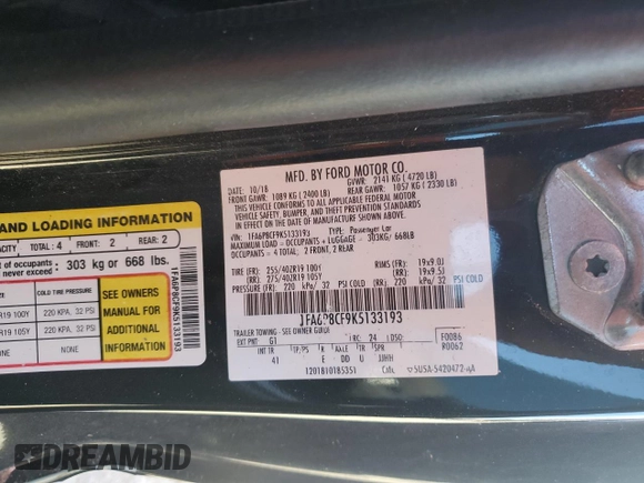 2019 Ford Mustang GT with VIN 1FA6P8CF9K5133193, listed as a Copart auction lot 47142255 with 72,161 mi miles and Non Repairable. Bid and sale history available at carsss.com. Image 13.