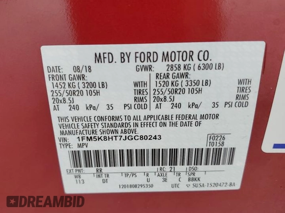 2018 Ford Explorer Platinum с VIN 1FM5K8HT7JGC80243, выставлен на аукционе Copart как лот 59337945 с пробегом 106 778 миль миль и Списание • Salvage title. История ставок и продаж доступна на DreamBid. Изображение 13.